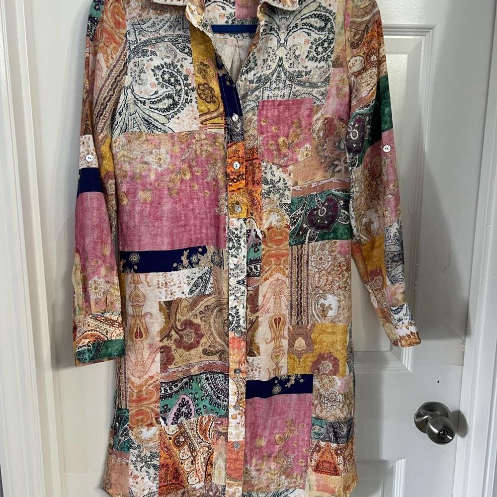 Magaschoni Multicolor Patchwork Long Sleeve Dress - image 1